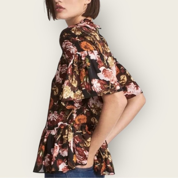 H&M Floral Ruffle Peplum Blouse | Size 6 | Fall Floral Top - Picture 1 of 11